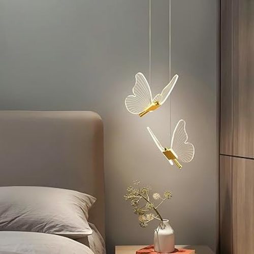LED Butterfly Pendant Light, 2 Lights, 70.9 Inch Adjustable Height, Gold