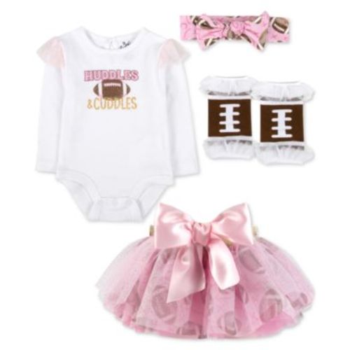 Baby Girls Huddles Cuddles Football Bodysuit, Tutu, Headband & Legwarmers, 4 Piece Set
