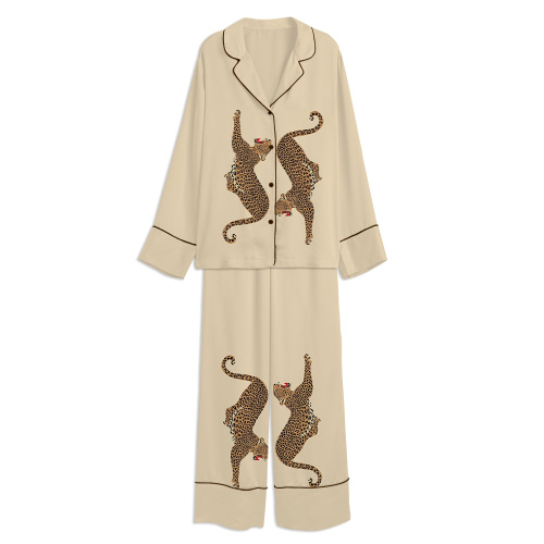 Tokyover Stylish Leopard Cheetah Unisex&nbsp;Long Sleeve Satin Pajama Set