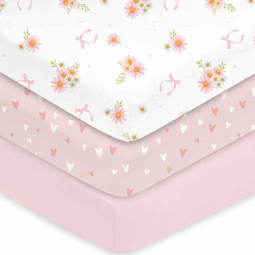Plushii Baby Crib Sheets Fitted 3 Pack for Boys & Girls, 52'’ x 28'' Soft Microfiber Toddler Bed Sheets for Standard Crib & Toddler Mattresses (Daisies)