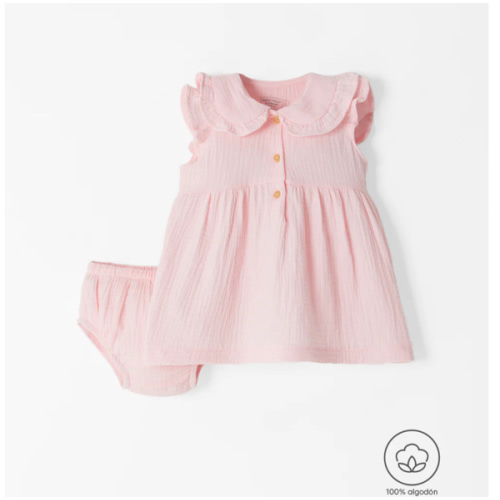 Conjunto bebé niña vestido + bloomer rosado (3-6 meses)