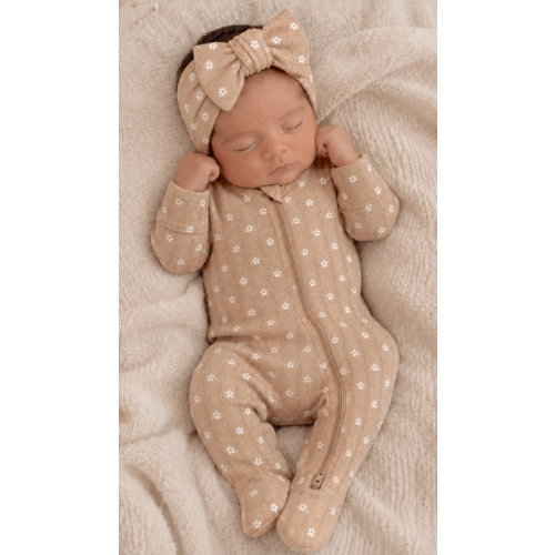 Almond Bloom / Organic Pointelle 2-Way Zip Footie