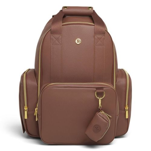 Huggies Signature Pack Diaper Bag - Cognac Leather: Solid Pattern, Backpack Style, 18" Height