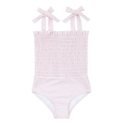 Minnow Pink Stripe Smocked One Piece (Size 5/6)