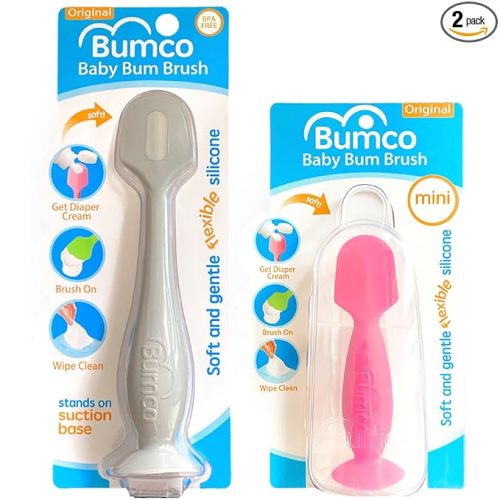 Bumco Baby Bum Brush + Mini Diaper Cream Spatula with Case - BPA-Free Butt Spatula Baby, Soft Diaper Spatula, Baby Diaper Cream Applicator, Mom-Invented Diaper Bag Essentials, Butt Spatula