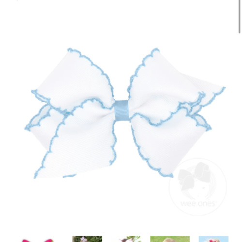 Medium Moonstitch Grosgrain Hair Bow with Contrasting Wrap - WHT W/ MIB | Wee Ones Hair Bows & Accessories