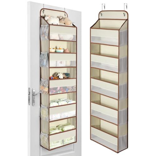 Yecaye 1 Pc 5 Tier Over the Door Organizer with 15 Pockets | 44lb Load Over the Door Storage | No Sagging Closet Organizers and Storage | Versatile Nursery Hanging Organizers for Home Dorm - Beige