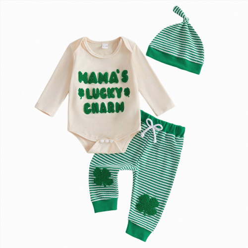 HCNTES Baby Boy Easter Outfit Newborn Stripe Romper+Overall Pants+Hat Infant Boys First Easter Outfit(Beige,9-12 Months)