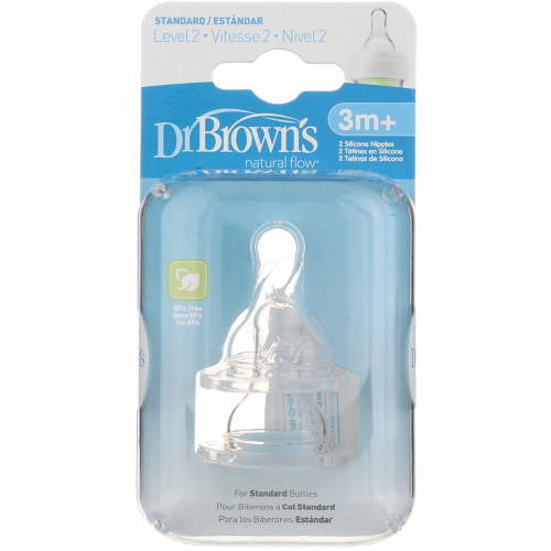 Dr. Brown's Natural Flow Standard Silicone Bottle Nipple, Level 2 3m+, 2 Ct (2 Pack) (Bundle)