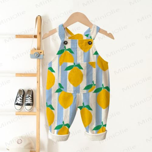 Baby Toddler Lemon Print Blue Striped Overalls