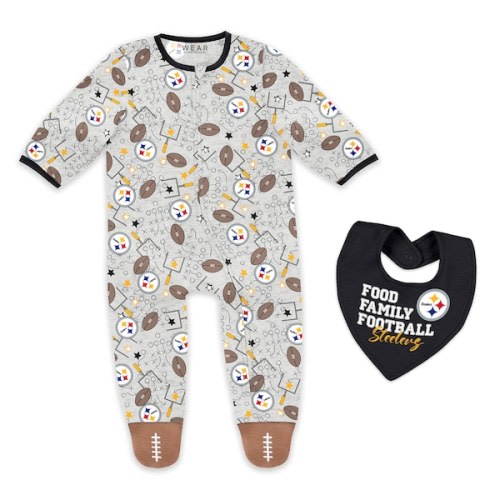 Infant & Newborn Pittsburgh Steelers WEAR by Erin Andrews Sleep and Play Full-Zip Sleeper & Bib Set