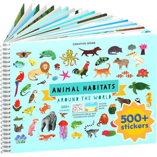 Animals Habitat 500+ Kids Sticker Book by Cupkin Toddler Airplane Travel Activity Coloring and Sticker Book, Road Trip Essentials, 12 Coloring Pages + 12 Scenes for Ages 2–8 Years