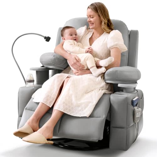MAMAZING Lullapod Power Nursery Rocking Chair with HugAssist Armrest | Triple Motor Power Nursing Recliner with 270° Swivel Glider & Quiet Rocking, Dual Charging Ports & Built-In Storage