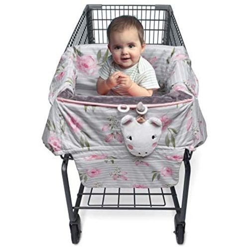 Boppy Shopping Cart and High Chair Cover—Preferred | Pink Gray Unicorn with Attached Mirror Toy| with Integrated Storage Pouch | 2-Point Safety Belt | Wipeable, Machine Washable | 6-48 Months