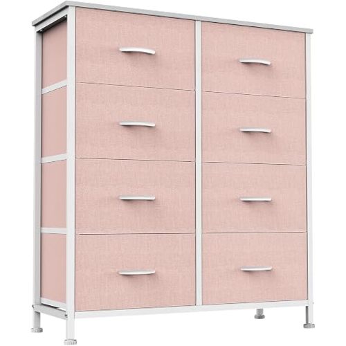 Sweetcrispy 8 Drawer Fabric Dresser, Tall Storage Tower for Bedroom, Pink