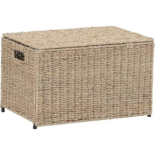 Household Essentials Wicker Chest, Decorative Seagrass Storage Chest for Home Organization, Natural