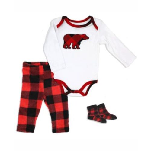 Baby Boys or Baby Girls Buffalo Plaid Bodysuit, Pants and Socks, 3 Piece Set