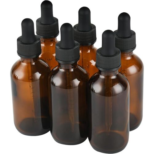 6 Pcs, 2oz Amber Glass Eye Dropper Bottle, Tincture Bottles with Leak-Proof Design, Stronger Suction, for All Kinds of Mixed Liquids
