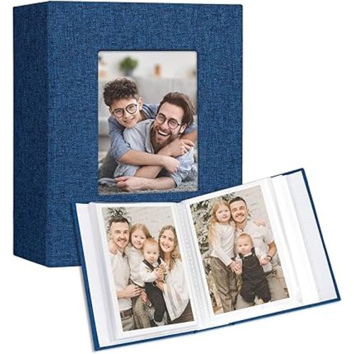Vienrose Small Photo Album 4x6 holds 100 Photos 2 Pack, Mini Baby Photo Album Linen Cover for Gifts Wedding Family, Blue