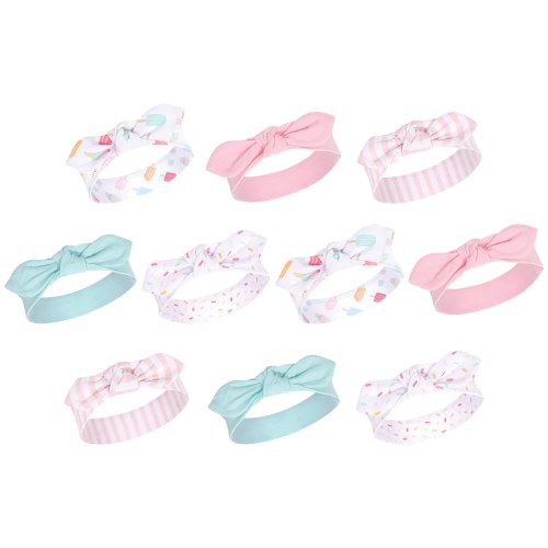 Hudson Baby Infant Girl Cotton and Synthetic Headbands Bundle Set, Ice Cream, 0-24 Months - Ice Cream