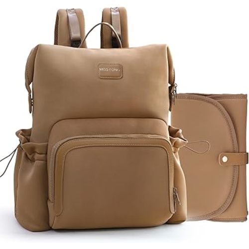 miss fong Diaper Bag Backpack - Baby Diaper Bag Neoprene Bag Large Capacity Neoprene Backpack with Diaper Changing Pad Travel Diaper Backpack Baby Backpack with 12 Pockets for Mom & Dad-Brown