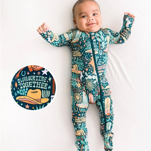 Bamboo Footie Zipper Baby Pajama - Western Cowboy Bamboo Onesie Sleeper - I Love Our Time Together Affirmation – Raising Mama