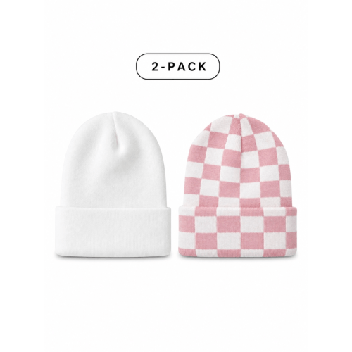 2-Pack Baby's First Hat®, Warm White & Petal Pink/White Checkerboard – SpearmintLOVE