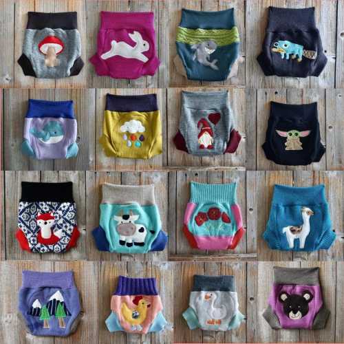 CUSTOM / Made To Order Upcycled Wool Soaker Cover Diaper Cover With Added Doubler CUSTOM SOAKER Pick Your Size Color Applique