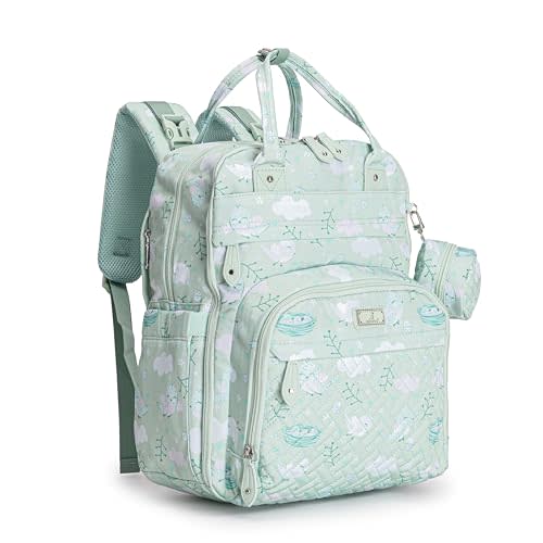 BabbleRoo Diaper Bag Backpack - Baby Essentials Travel Tote - Multi Function Water Resistant Diaper Bag, Travel Essentials Baby Bag with Changing Pad, Stroller Straps & Pacifier Case - Green Birdy | Baby Essentials, Travel Essentials, Baby Bag, with Ch...