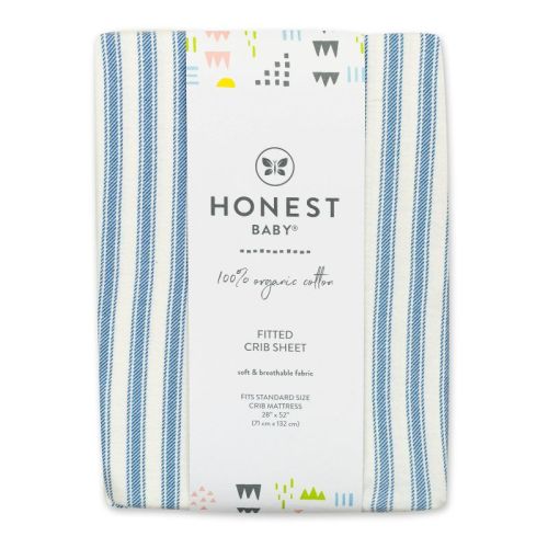 Honest Baby Organic Cotton Fitted Crib Sheet - Blue Ticking Stripe