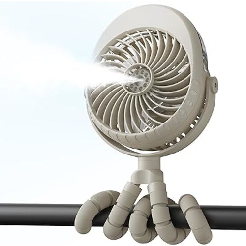 AMACOOL Portable Misting Stroller Fan, Rechargeable Mister Fan with Water Spray, 270°Pivoting, Flexible Tripod Clip on Mist Cooling Fans for Disney Travel Beach Outdoor Car Seat Treadmill Golf Cart