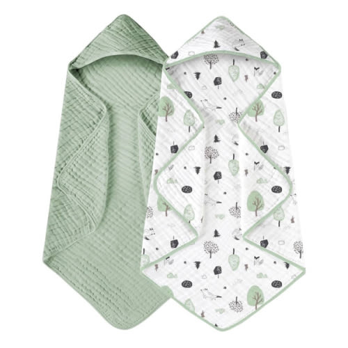 Yoofoss Hooded Baby Towels for Newborn 2 Pack 100% Muslin Cotton Baby Bath Towel with Hood for Babies, Infant, Toddler and Kids, Large 32x32Inch, Soft and Absorbent Newborn Essential