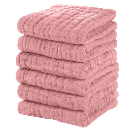 Muslin Baby Washcloths 6 Pack, 100% Cotton Wash Cloths for Babies, Large 12''X12'' Burp Cloths Absorbent and Soft for Newborn Infants Kids Boys Girls - Bean Paste