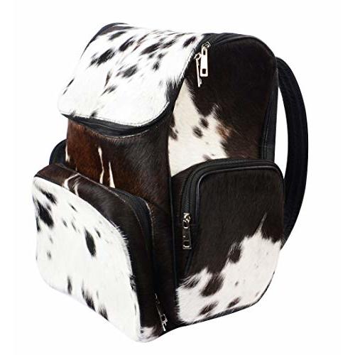 SpazeUp diaper bag - Cowhide Backpack Hair On Brown and White Knapsack Travel Shoulder Bag Dark Brown & White