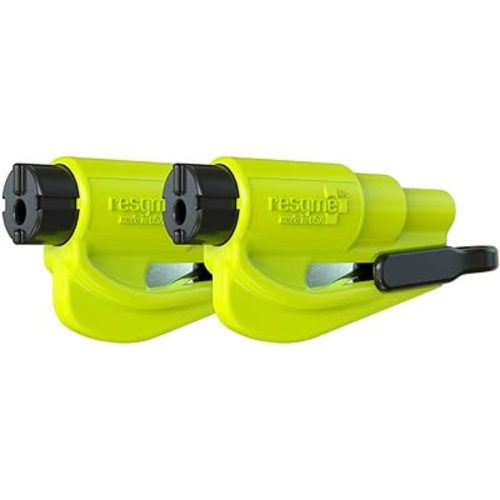 Resqme Pack of 2, The Original Emergency Keychain Car Escape Tool, 2-in-1 Seatbelt Cutter and Window Breaker, Made in USA, Safety Yellow