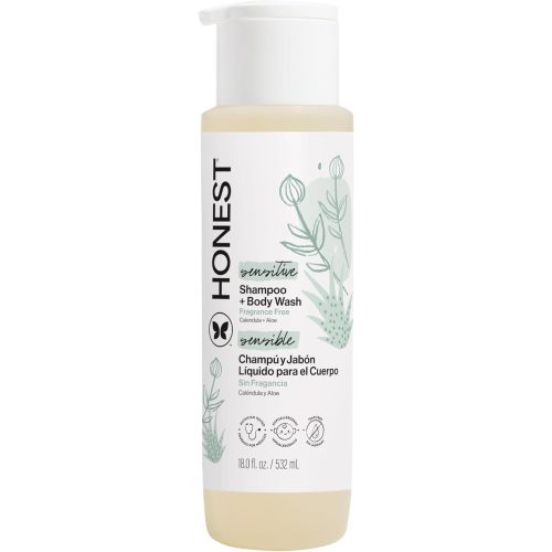 The Honest Company 2-in-1 Baby Shampoo & Body Wash, Fragrance-Free, Gentle, Tear-Free, Hypoallergenic, Naturally Derived, Sensitive Skin, 18 fl oz