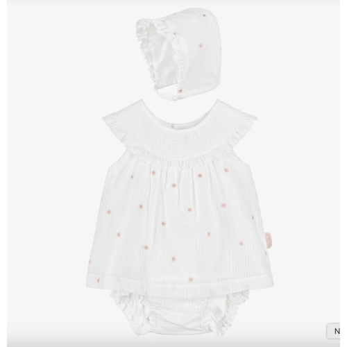 Tutto Piccolo - Baby Girls White Cotton Striped Floral Dress Set | Childrensalon