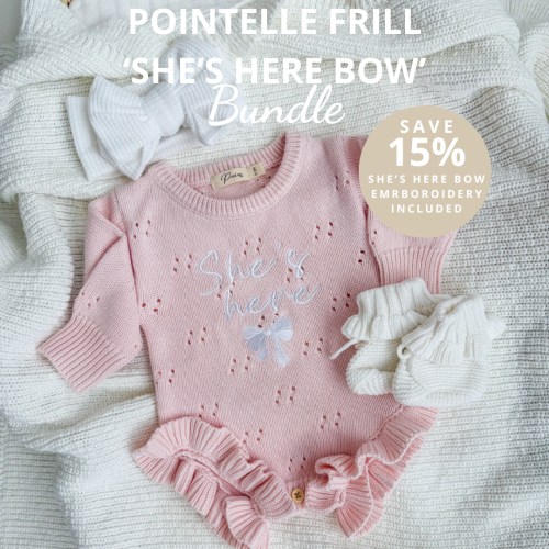 Pointelle Frill ' She's Here Bow' Bundle