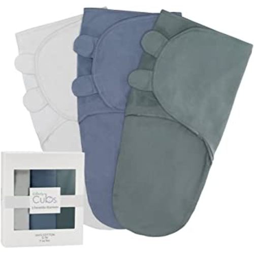 Comfy Cubs Swaddle Blanket Baby Girl Boy Easy Adjustable 3 Pack Infant Sleep Sack Wrap Newborn Babies (Small 0-3 Months, Stone, Nomadic Blue, Azul)
