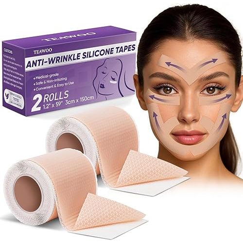 Anti Wrinkle Face Tape, Medical Grade Silicone Scar Tape for Wrinkles & Scars, Wrinkle Patches for Face & Forehead, Face Tape for Wrinkles Overnight, 2 Rolls (1.2" x 59" Per Roll)