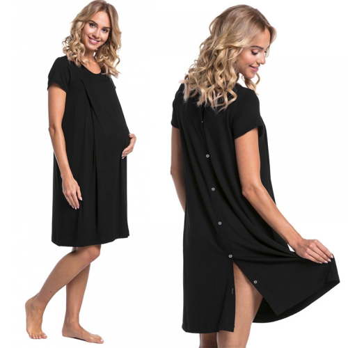 Labor and Delivery Gown Short Sleeve Maternity Nightgown Hospital Nursing Gown Breastfeeding with Buttons S-XXL