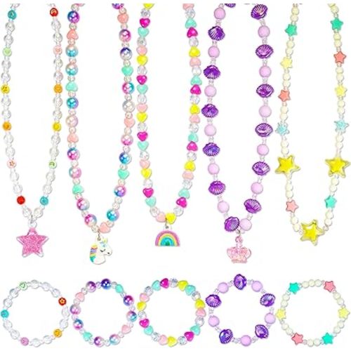 Kids Jewelry for Little Girls Necklace Bracelet with Unicorn Rainbow Star Crown Pendant for Toddler Dress up Jewelry Princess Gifts for 3 4 5 6 7 8 Years Old