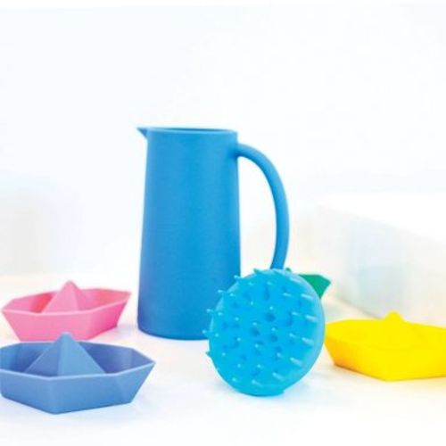 Lulyboo Silicone Baby Bath Toys Gift Set - Rinse Cup, Scalp Scrubber & Boat Toys for Fun Bath Time for Infants and Toddlers - Brights - 6pc