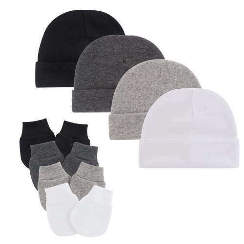 Newborn Hospital Baby Soft Cotton Organic Cap and Scratch Mitten Set Hats for Baby Boy and Girl 0-6 Months