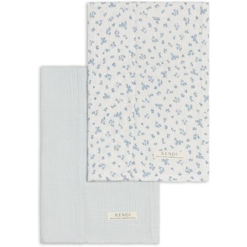 Colored Organics Baby 2 Pack Organic Cotton Burp Cloths Set - Rosebay Floral/Coconut + Sea Muslin
