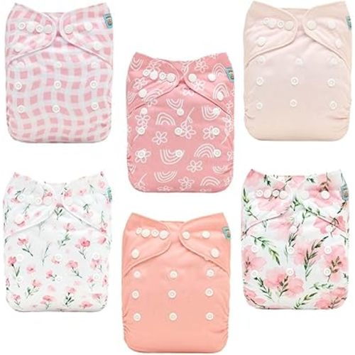ALVABABY Baby Cloth Diapers 6 Pack with 12 Inserts Cloth Diaper Covers Adjustable Washable Reusable for Baby Girls and Boys 6DM138A