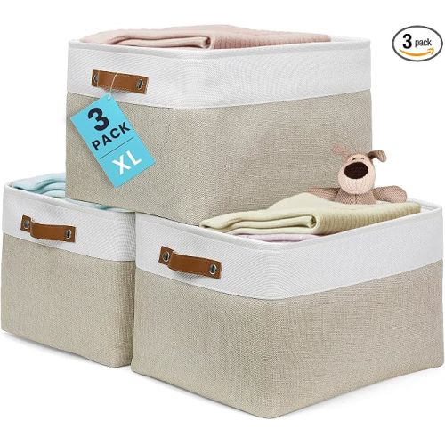 OrganiHaus 16x12.5in Storage Baskets, 3 Pack - Fabric Bins for Shelves