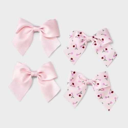 Girls' 4pk Pink & Cherries Bow Clip Set - Cat & Jack™ Pink