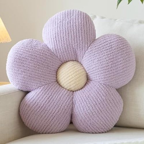 Flower Pillow, Decorative Throw Pillow for Couch, Cute Decor Pillows for Bed, Aesthetic Flower Shaped Pillow Fun Cushion (Lavender Purple, 14.9 Inches)