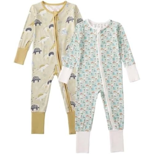 OPAWO Viscose from Bamboo Baby Pajamas Girl 2pack Mittens Cuff 2 Way Zipper Soft Footless Sleeper Baby Boy One-Piece Romper